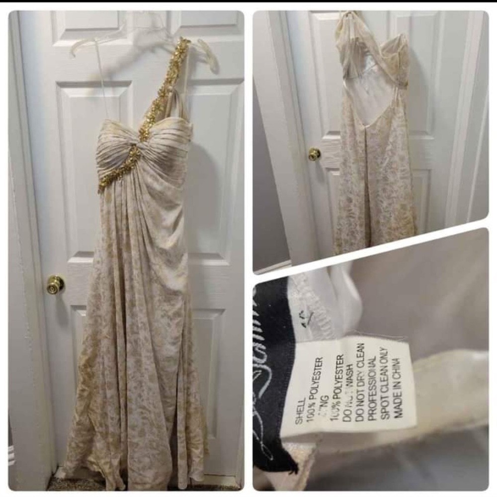 la femme white and gold dress